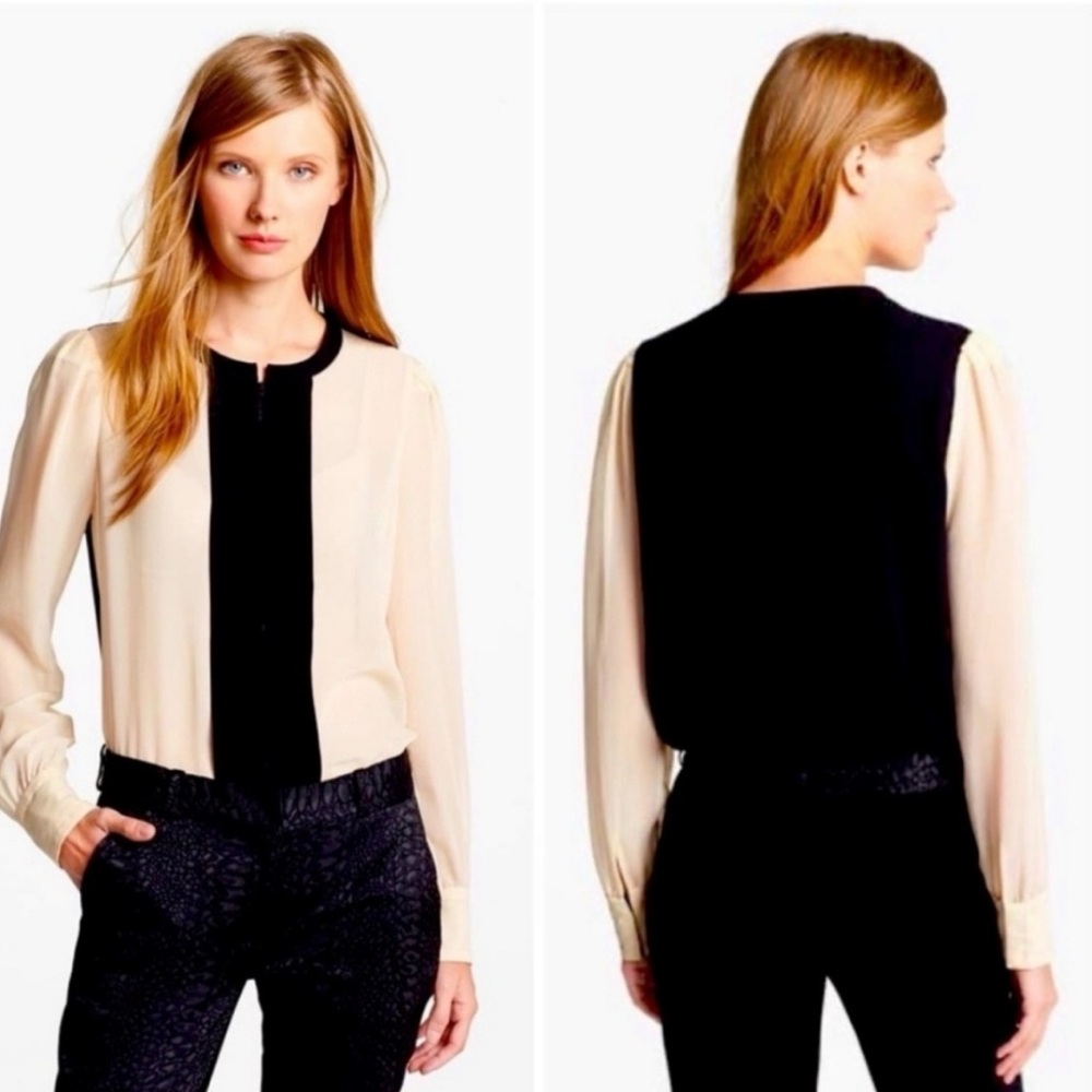 Diane Von Furstenberg Etta Colorblock Long-Sleeve Silk Blouse Size 4